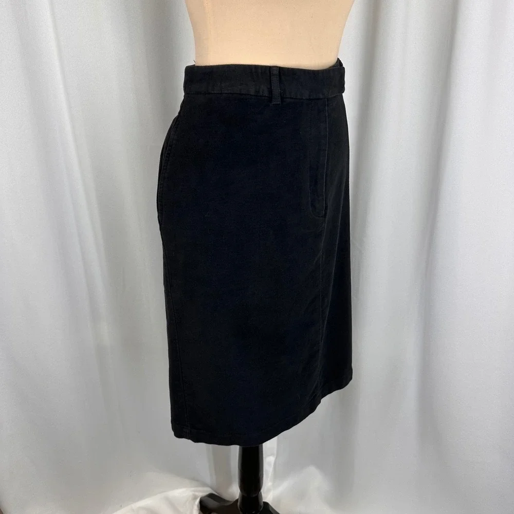 Vtg LL Bean‎ Womens Black Cotton Pencil Skirt Size 12 Reg Knee Length Back Vent